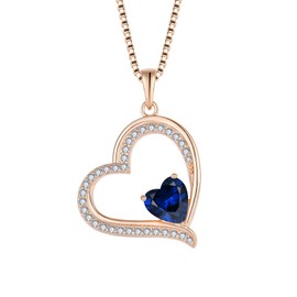 Oskani Women Heart Pendant Necklace 925 Sterling Silver Chain Necklace for Women with Rose Gold Plated September Birthstone Sapphire Color 5A Cubic Zircon Necklace Jewelry Birthday Day Gifts for Her