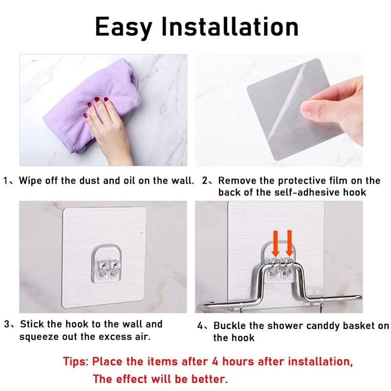 Alamic 4 Pack Shower Caddy Adhesive Sticker Hook Mount for