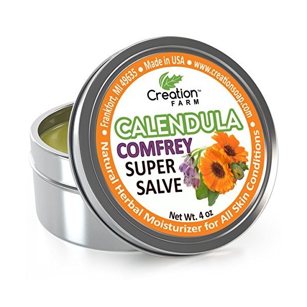 Creation Farm - Super Salve Calendula Herb Balm - 4 Oz Salve Tin - Consuelda Hierbas - Pomada