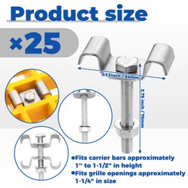 Zonon 25 Pcs Grating Clip with M8 x 60mm Bolts 316 Stainless Steel Saddle Clip for 1 to 1.5 Inch Bearing Rod Height 1.25 Inch Grate Opening Industrial Flooring Mezzanines Outdoor Drainage System Stair