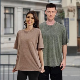 Men's Cotton Oversized Acid Wash T Shirts Crew Neck Casual Basic Tee Tops Vintage Short Sleeve