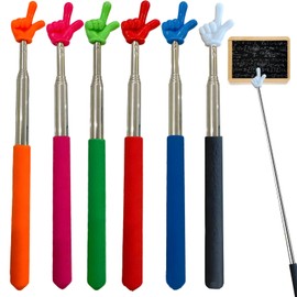 WPNCYK 6 Pack Retractable Teacher Pointer, Extendable Finger Pointer Stick for Classroom Teaching, Presentations and Reading Guidance, White Orange Red Green Blue Pink (21-68.5cm)