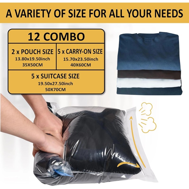 Cozy Essential Compression Bags for Travel - Travel-Twelve Pack, Transparent