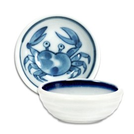 Made in Japan 2 PCS Japanese Spice Soy Sauce Dish Bowl 2.5"D Porcelain Blue Crab Made in Japan