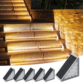 Uni PNR Solar Stair Lights Outdoor, 6 Pack Outdoor Solar Lights Waterproof IP67, Solar Step Lights for Outside, Patio, Decor, Yard, Garden, Front Door, Porch (Warm White)