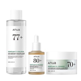 ANUA Houtdami 77 Soothing Toner, 8.5 fl oz (250 ml), Houtudami 80 Moisture Ampoule, 1.0 fl oz (30 ml), Houtudami 70 Intense Calming Cream, 1.7 fl oz (50 ml), 3 STEP Set (Lotion, Serum + Cream),