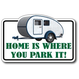 World Graphic HOME IS WHERE YOU PARK IT Teardrop Camper Decal Fishing Boater RV Vinyl Sticker