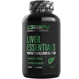 GEN GERMAN ELITE NUTRITION Liver Essentials - 180 Kapseln - Hochdosierter Leber Komplex mit Mariendistel, Cholin, NAC, Artischocken, L?wenzahn, Schizandra, Ingwerextrakt, Indol-3-Carbinol, Desmodium, Rutin - Vegan