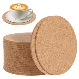 HJZHII Pack of 20 Cork Coasters, Round, 10 cm Round Non-Slip and Insulated Coasters, Wooden Cork Coasters for Table, Desk, Office, Kitchen, Bar, Drinks, Furniture Protection