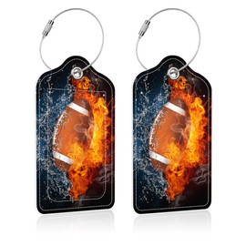 iapodiad 2 Pack Luggage Tag for Suitcase,American Football PU Leather Suitcase Tags Identifiers with Privacy Name Address Labels and Steel Loop for Women Men Travel