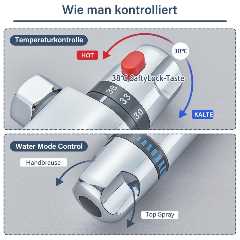 Zamery Shower Mixer with Thermostat Fitting Shower Bath Tap Shower