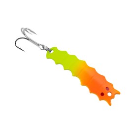 Al's Goldfish Lure Co. Glow-in-The-Dark Helgy Ice Fishing Jig/Spoon with Treble Hook. Jigging Lure for Crappie, Perch, Panfish, Trout and Bass. IH100 G - 1/4 oz. 1-1/2", Chartreuse Orange Glo