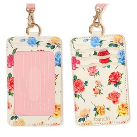 ban.do Keep It Close Leatherette Card Case ID Badge Holder with Lanyard, Coming Up Roses