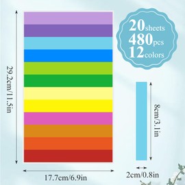 480Pcs Color Coding Labels, 12 Colors Rectangular Colored Label Stickers 3.1×0.8 Inch, Assorted Removable Labels for Classroom Office Labeling Marking(480 Labels)