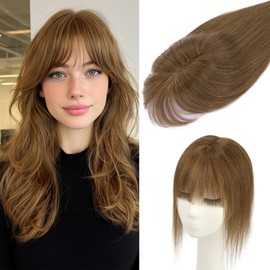 Benehair Human Hair Toppers for Women Clip in Hair Toppers for Daily Use 2 * 6cm Hand Made Lace Base Long Coverage Natural Hairpiece Wiglet #04 Medium Brown 8 Inch