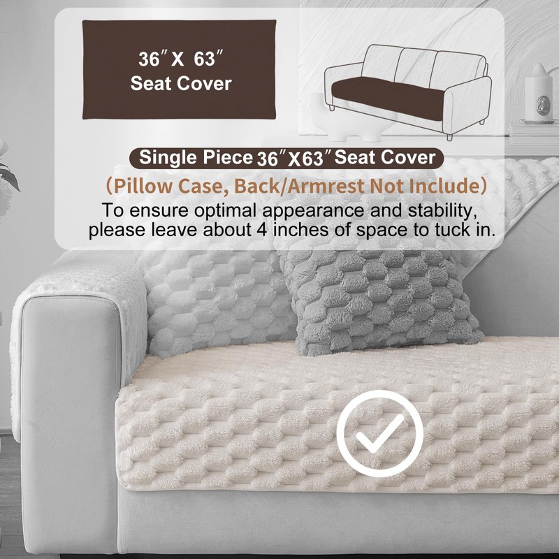 Aucrovee Soft Plush Faux Fur Couch Cover, Fluffy Non Slip
