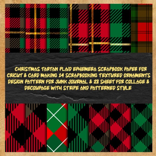 christmas tartan plaid ephemera scrapbook paper for cricut & card