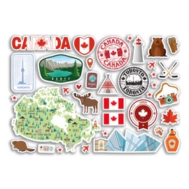 A5 Sticker Sheet Canada Landmarks Vinyl Stickers - Canadian Map Airport Skyline Stamp Flag Travel Holiday Country City Aesthetic #80427