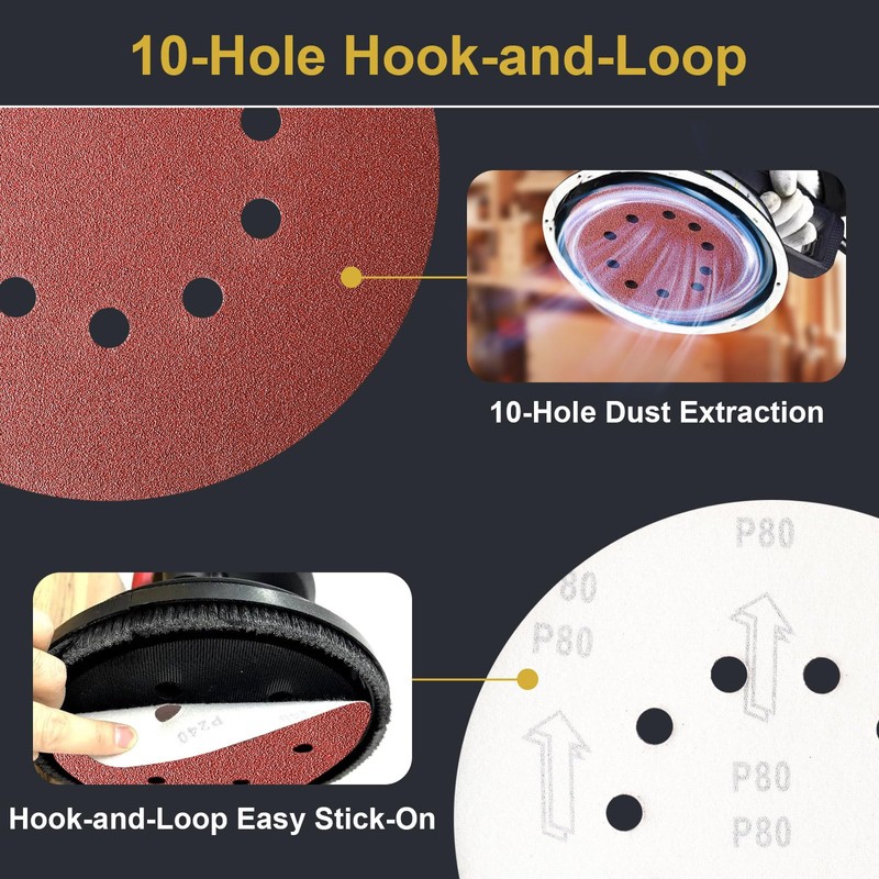 UQIPLB 40 PCS 9 Inch 10 Hole Sanding Discs 80