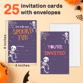 VZVCTFS Halloween Party Invitations Set of 25 With Envelopes- Dark Purple Skull Spider Web Design- Spooky Themed Birthday Event Invite Cards For Girls Boys, Party Favor & Supplies (A16)