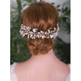 YERTTER Handmade Bridal Hair Vine Leaf Pearl Headbands for Bridal Wedding Party Beads Hair Vine Bridal Hair Accessories for Women and Bride (Silver)