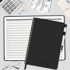 JUBTIC Hardcover Accounting Ledger Book（7x10″ ）- Bank Accounting Log Journal for Small Business Bookkeeping & Personal Use - Account Tracker Notebook, Ledger Book Record Income and Expenses- Black