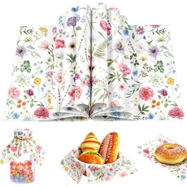 150 Sheets Wildflower Deli Paper, 9.8 x 8.3'' Wildflower Grass Print Grease Proof Food Deli Sheets Sandwich Wrapping Liners Greaseproof Food Wax Paper for Birthday Baby Shower Party Supplies (A)