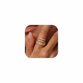 Dochais Set of 3 Rings Gold Ladies Women 14k Real Gold Plated Ring Waterproof Golden Rings Set Stacking Ring Statement Ring with Zirconia Diamond Finger Ring Fashion Jewellery Gifts Size 52-62, Zircon