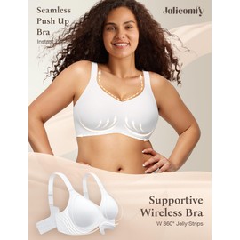 Wireless Bras Full Support Bralettes for Women Push Up No Wire Bras Smoothing No Show Bra(White,L)