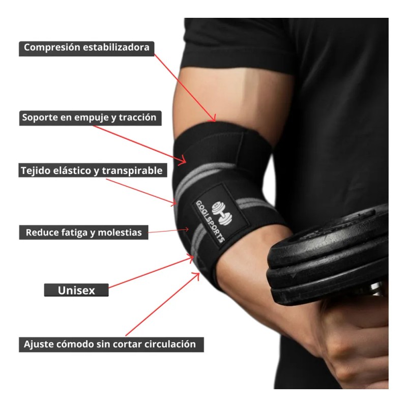Codera Rehabilitación Gogi Sport Elástica Gris Negro Para Crossfit Gym
