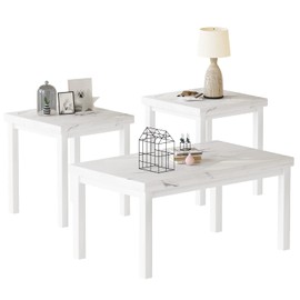Recaceik Coffee Table Set of 3, Modern Living Room Table Set, Faux Marble Coffee Table and End Table Sets, Simple & Stylish Center Tables for Living Room Home Office Apartment Furniture
