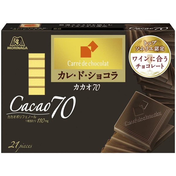 Morinaga & Co., Ltd. Carré de Chocolat (Cacao 70), 21 Sheets x 6 Packs