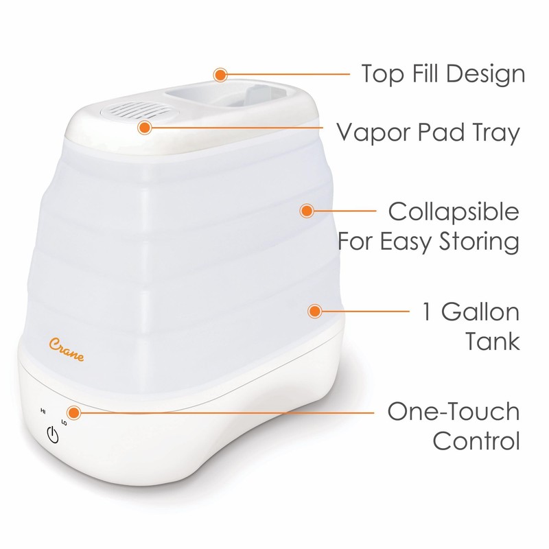 1 Gal. Warm Mist Collapsible Humidifier, White, Top Fill, for