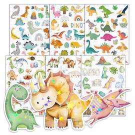 Children's Dino Stickers, Pack of 6 Glitter Stickers Animals Over 100 Designs, Waterproof Stickers Children, Dino Gifts Birthday Party for Laptop, Skateboard, Computer
