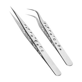 Pack of 2 Curved Tweezers, Stainless Steel Tweezers, Blunt Tweezers, Curved Tweezers, Stainless Steel Tweezers, 1 Straight 1 Curved for Repair Tool for Electronics, Jewellery Making, Industry