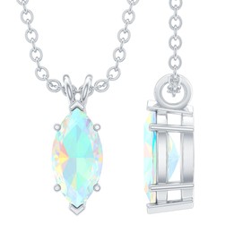 Rosec Jewels Natural Rainbow Opal Solitaire Necklace With Silver Chain, Aaa Quality, Opal Birthstone Necklace (Ready To Gift), 925 Sterling Silver, With Chain