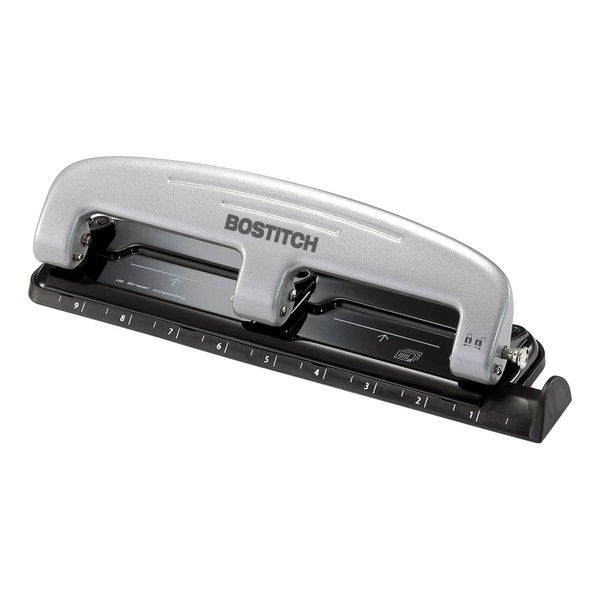 PaperPro Bostitch Office inPRESS 12 Reduced Effort Three-Hole Punch, Silver/Black