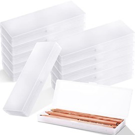 Crtiin 50 cajas de lápices de plástico transparente a granel para almacenamiento escolar a granel con tapa con bisagras para estudiantes, organización