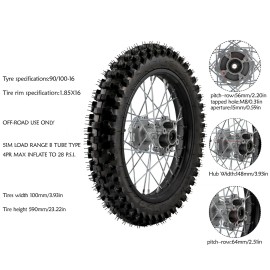 Unbranded 90/100-16 Rear Wheel Rim Tire Tyre for Coolster TTR125 XR100 CRF150 250cc SSR US