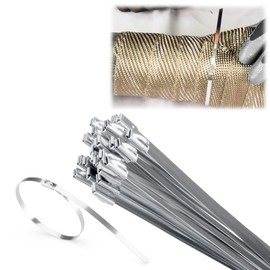 24 Pcs 304 Stainless Steel Zip Ties Heavy Duty Exhaust Wrap Self-Locking Cable Suitable for Exhaust Wrapping Fence Outdoor Canopy Automotive Juncture