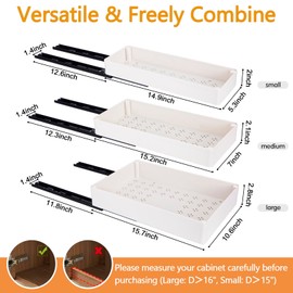 Creahaus 3 Pack Pull Out Cabinet Organizer with Metal Slides, 3 Size Pull Out Drawers for Cabinets, Smooth Slide Out Drawers for Kitchen Cabinets, Bathroom Under Sink Organizer, Pantry, Shelves