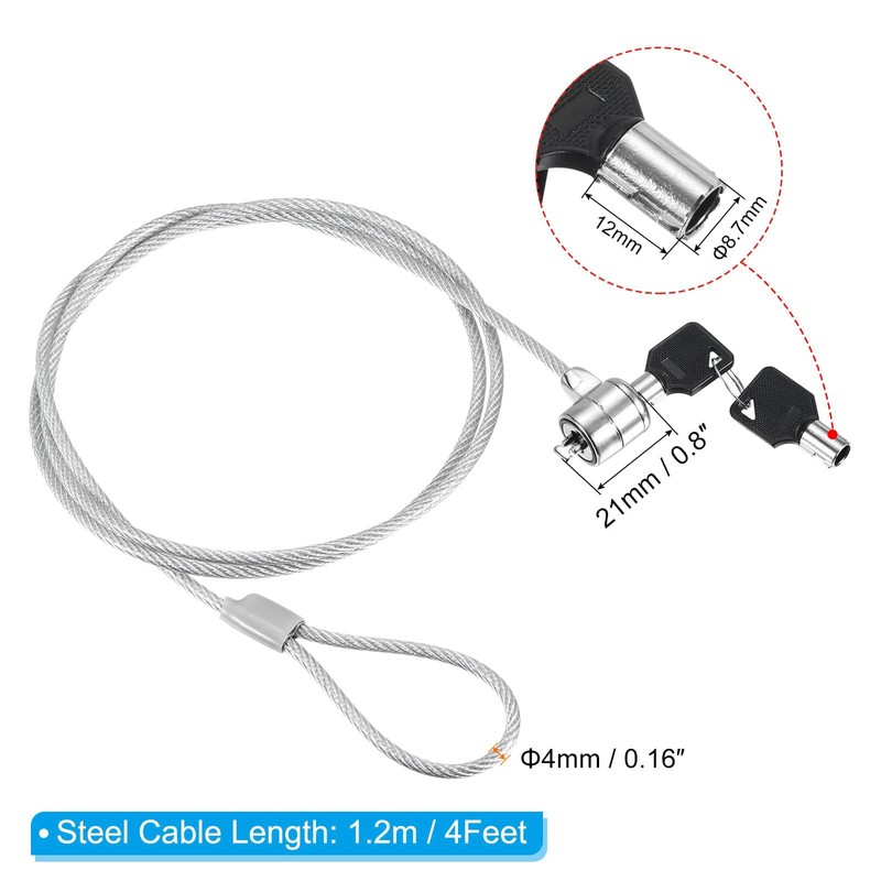 TOP-VIGOR 2Pcs 4 Ft Laptop Cable Lock, 1.2m Security Cables