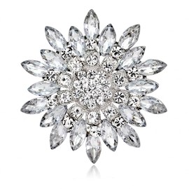 Exquisite Crystal Flower Corsage Bouquet Brooch Pin for Women Girls Rhinestone Floral Lapel Pins Clip Sweater Coat Scarves Dress Suit Badges Brooches Pins Fashion Jewelry Gifts Wedding (Clear CZ)