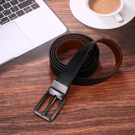 Cupimatch Men's Leather Belt Black: Men's Belt with Buckle Made of Genuine Leather Double-Sided Rotating Pin Buckle Belt for Work Business and Leisure, black