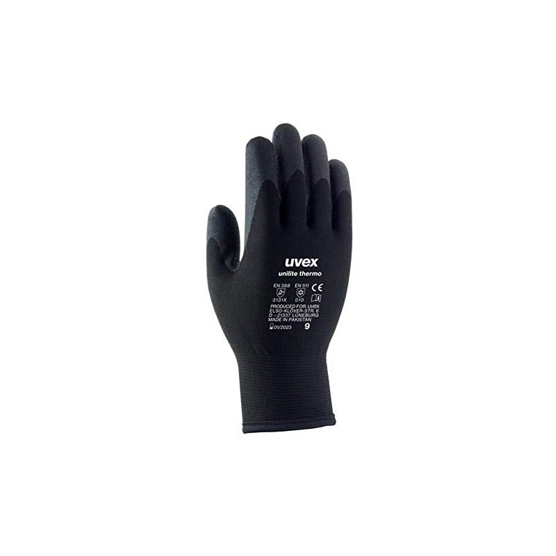 Uvex 60593 8 Unilite Thermo Safety Glove, Size: 8, Black