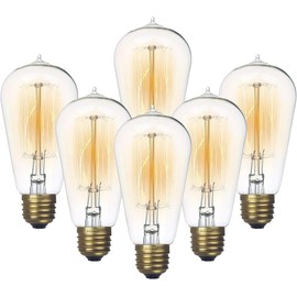 Jslinter 6-Pack Edison Light Bulb, Warm White 2200K Old Fashioned Incandescent Light, 60 Watt Dimmable ST58 Antique Vintage Style Light, Clear Glass e26 Base(60w/110v)