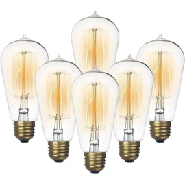 Jslinter 6-Pack Edison Light Bulb 60 Watt Dimmable ST58 Vintage Warm Bulb