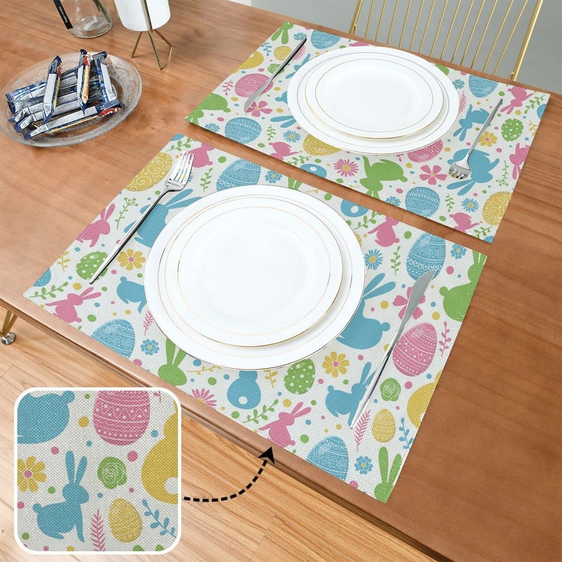 Happy Easter Day Bunny Eggs Placemats Set of 6 Easter