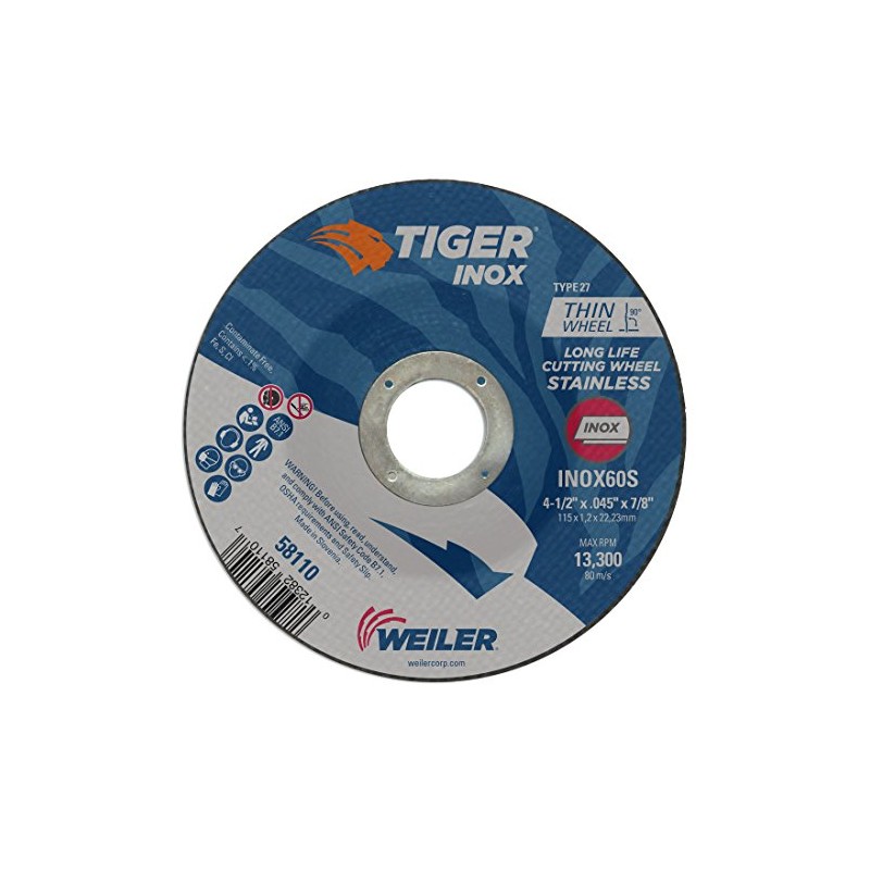 Weiler 58110 4-1/2 Inch Cutting Wheel, Tiger Inox Stainless Steel