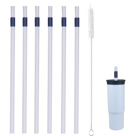 Replacement Straws for Owala 40 oz Tumbler - Include 6 Pack Straws and 1 Pack Cleaning Brush (White-blue)